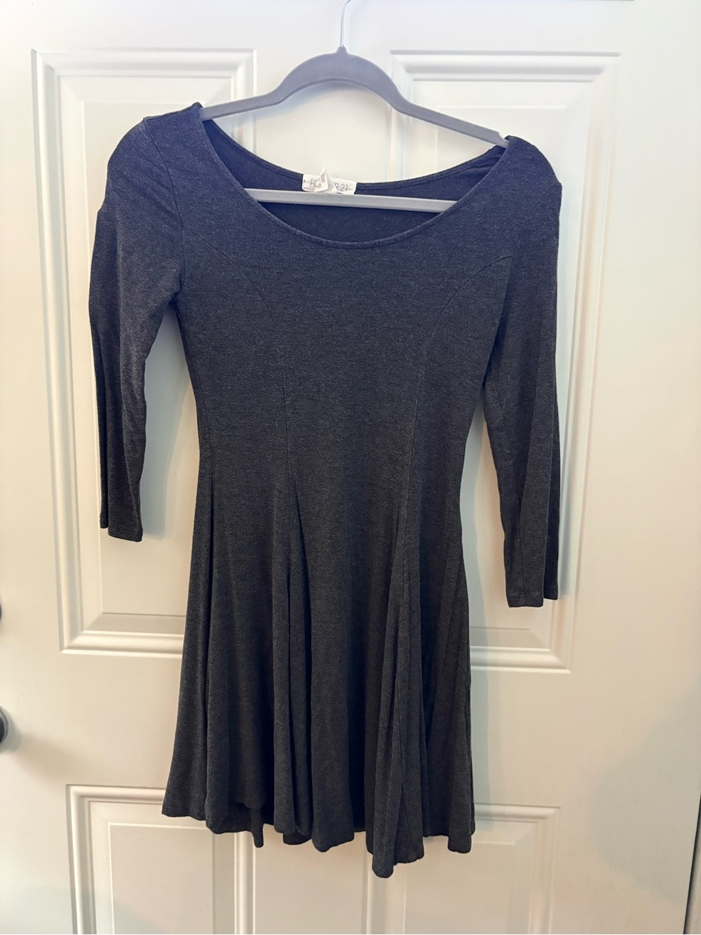 Forever 21 Charcoal Scoop-Neck Long Sleeve Fit & Flare Dress